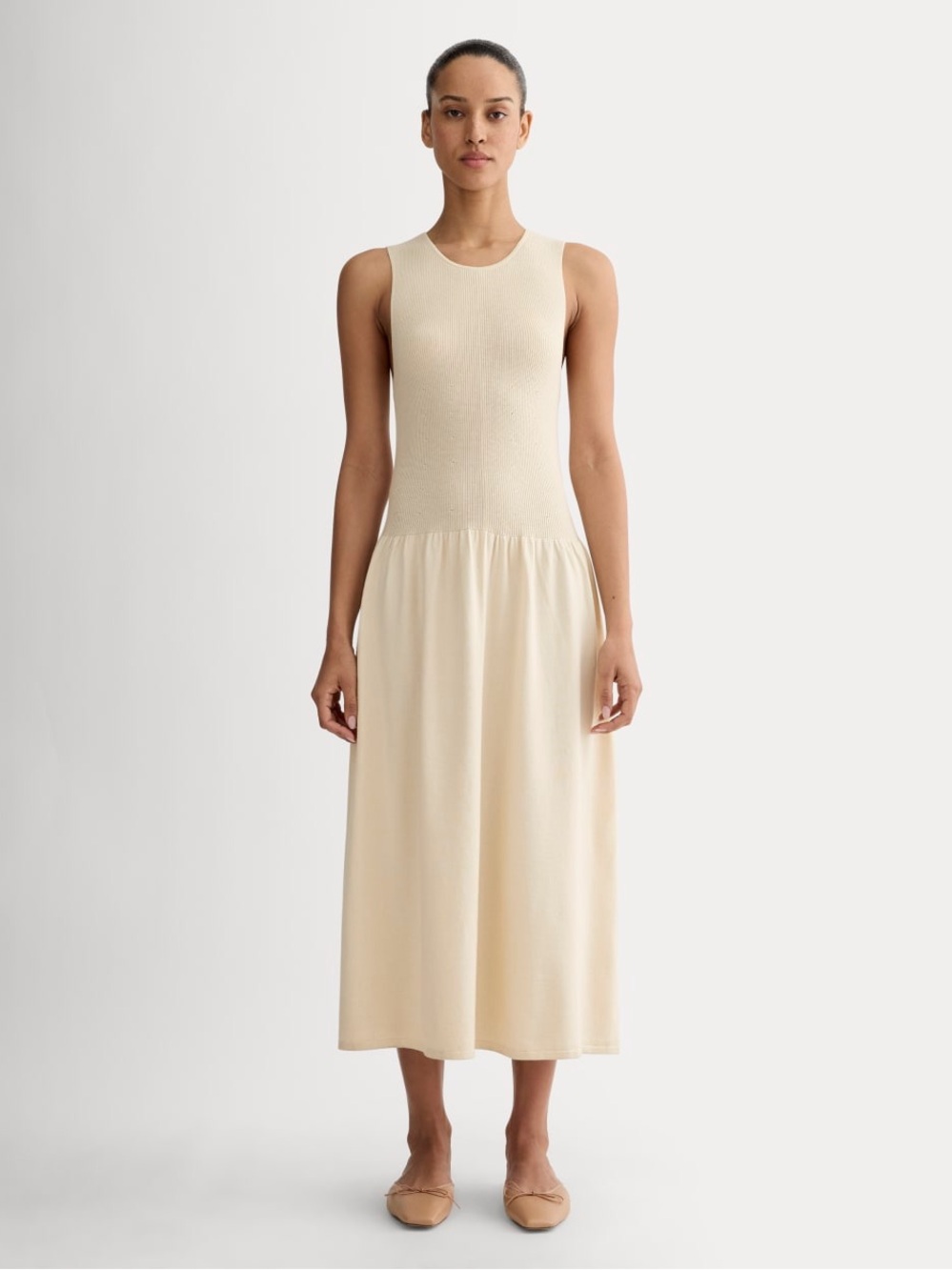Everlane Knit Crew Midi Dress Birch Sleeveless Ribbed Midi Cotton Blend M NWT
